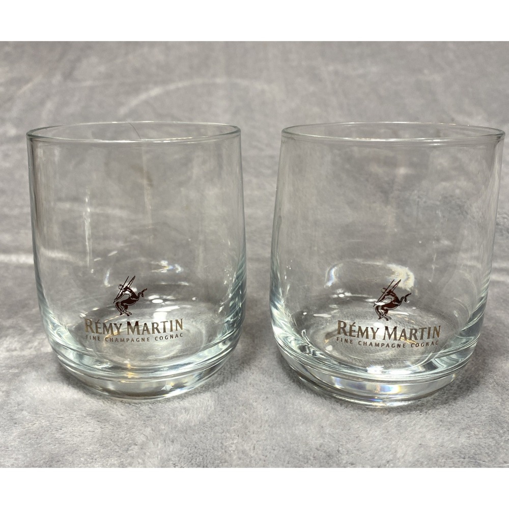 2 REMY MARTIN Fine Champagne Glasses Cognac Rounded Gold Lettering‎ Man Cave Set